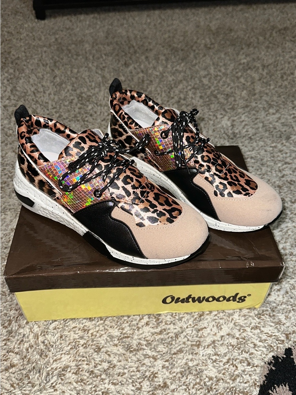 Outwoods Leopard Print Pink and Black Women's Fashion Sneakers